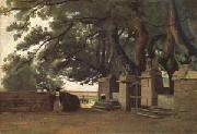 A Gate Shaded by Trees also called Entrance to the Chateau Breton Landscapee (mk05) Jean Baptiste Camille  Corot